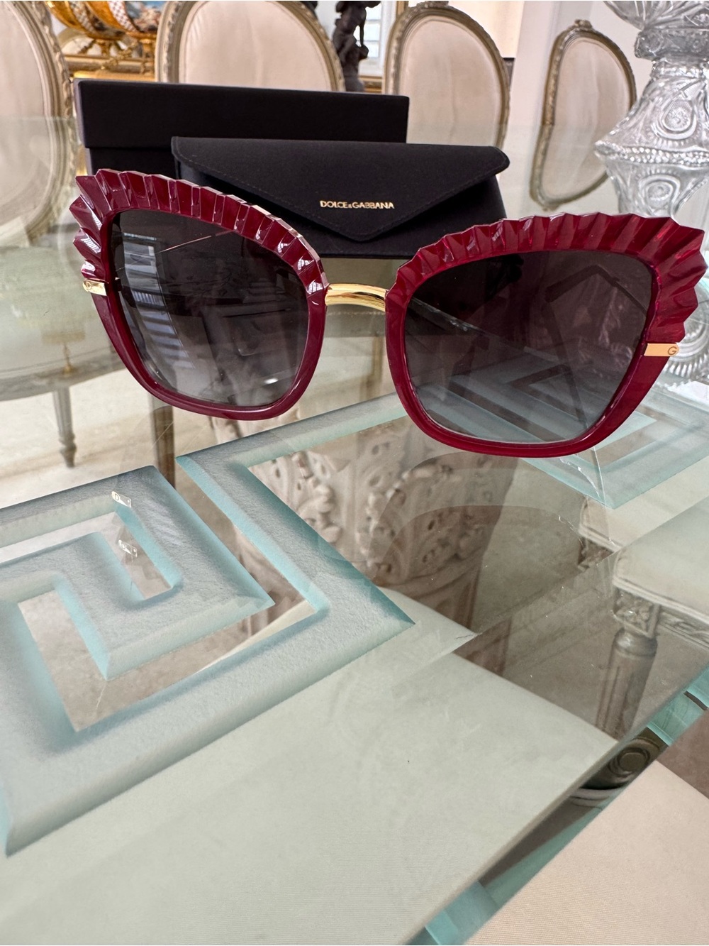Dolce & Gabbana Women's Deep Burgundy Sculpted Frame Sunglasses